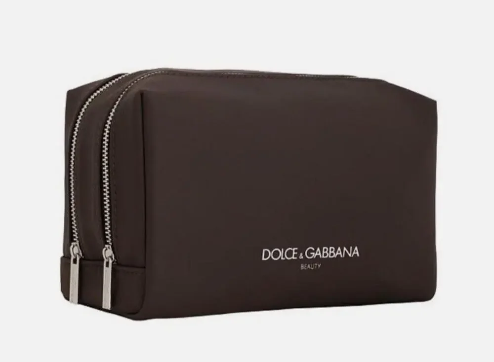 DOLCE & GABBANA Beauty Travel Toiletry Bag Dark Brown Two Zippered Compartments